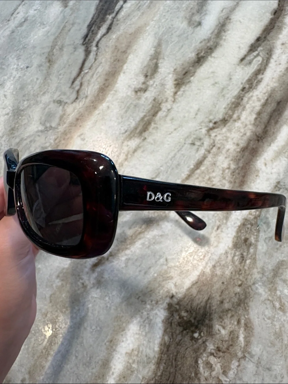 Vintage Designer Tortoiseshell Rectangular Women's Sunglasses - Dark Lenses